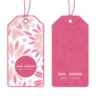 Vector pink abstract flowers vertical round frame pattern tags set
