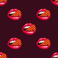 Pink lips seamless pattern on a background N2