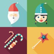 Set of flat square icons Santa Snow Maiden Candy Wand