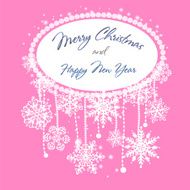 Christmas frame with snowflakes and beads on pink