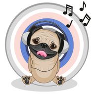 Pug Dog with headphones N2