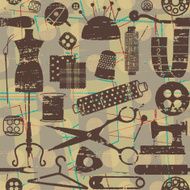Vintage seamless pattern with scratched sewing and tailoring symbols
