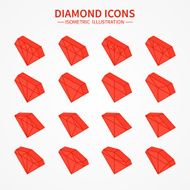 Set of diamond web icons symbol sign in isometric style