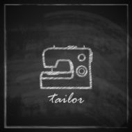 vintage illustration with sewing machine sign on blackboard background