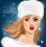 Beautiful young blonde woman in fur cap on a winter N2