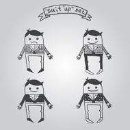 Vector hand drawn doodle characters set in different suits N2