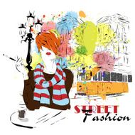 Fashion girl in sketch-style N158