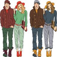 Vector fashion stylish guy and girl in spring clothes