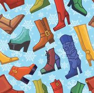 Colored women&#039;s boots shoes snowflakes seamless pattern