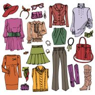 Fashion Sketchy Females clothing and accessories set