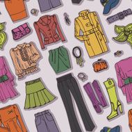 Fashion Sketch Females clothing accessories seamless pattern