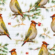 vintage seamless texture with cute birds watercolor N5