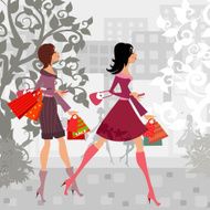 fashion girls with purchase in city for your design