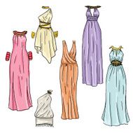 Vector hand drawn beautiful greek dresses