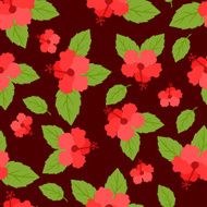 Seamless tropical pattern with stylized hibiscus flowers