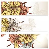 Business cards set with lily flowers