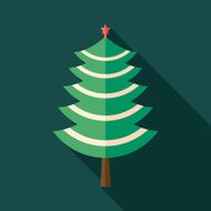Christmas tree flat square icon with long shadows