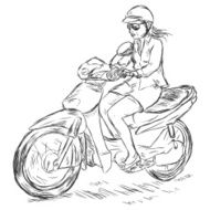 Vector Sketch Woman on a Motorbike N2