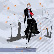 The fashionable woman goes down the street autumn N2