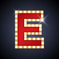 Letter E in shape of retro sing-board with lamps
