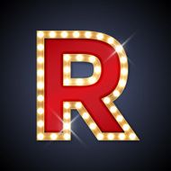 Letter R in shape of retro sing-board with lamps