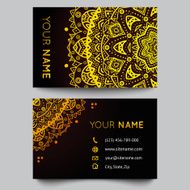 Business card template black and golden beauty fashion pattern vector