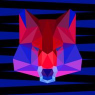 Bright red and blue colored abstract polygonal wolf background