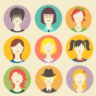 Vector collection of women avatars in flat style