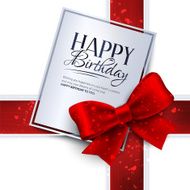 Vector birthday card with red ribbon and text