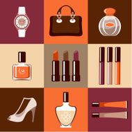 Flat round icons with makeup and accessories N2