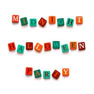 Word &quot;midnight halloween party&quot; with colorful blocks