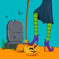 Halloween witch wearing striped stockings