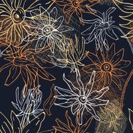 Seamless pattern with autumn flowers on a dark background