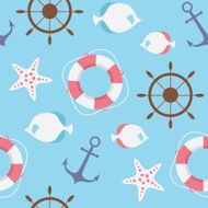 seamless vector pattern with starfish fish anchor and helm