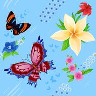 background of colorful butterflies flying and flowers