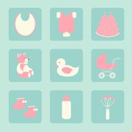 Baby icons vector set Clothes toys and care N2