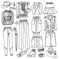 Outline Sketchy Females clothing and accessories set