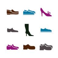 Colorful men and women shoes vector icon set