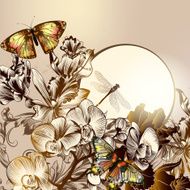Fashion floral background with butterflies and orchids