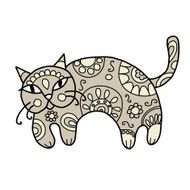 Art cat with floral ornament for your design N2