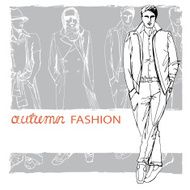 Stylish autumnal dude on grunge background Fashion illustration
