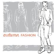 Stylish autumnal dude on grunge background Fashion illustration N2