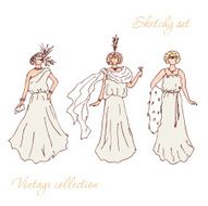 Sketchy vintage collection Modern style Retro women silhouette