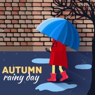Girl with umbrella in a autumn raining day background concept