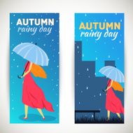 Girl with umbrella in a autumn raining beautiful day banners