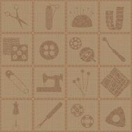 Tiled seamless pattern with sewing symbols on textured background