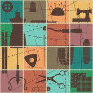 Tiled seamless pattern with sewing symbols on textured background N2