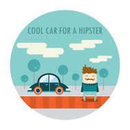 Handsome hipster guy and cool car Cute cartoon character N2