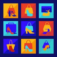 woman fashion women-s handbag and high heeled shoes flat icons