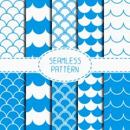 Set of seamless blue marine geometric line pattern Wrapping paper